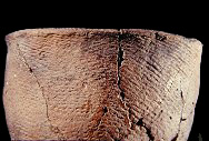 Close-up  of a Keyser cord-marked vessel from the Keyser Farm site, 44PA1 - SI Cat.# 382986-Courtesy of the Smithsonian Institution, Museum of Natural History, Department of Anthropology.